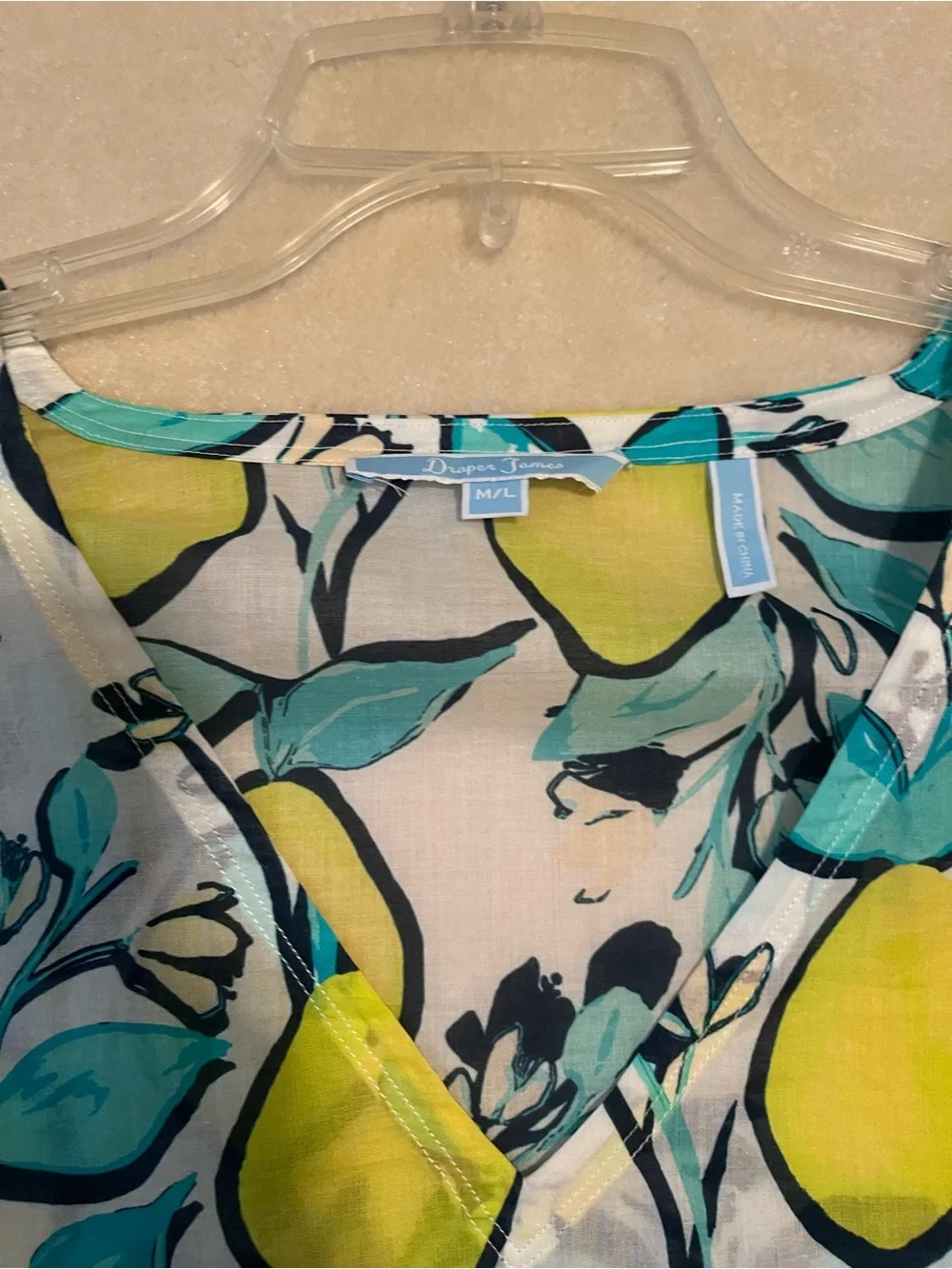 Lemon Print Cotton pool coverup with Teal Fringe